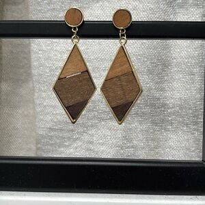 Geometric Wooden Earrings with Gold Accents